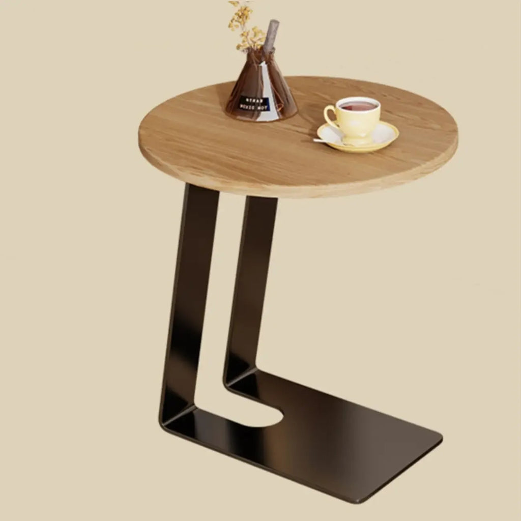 Minimalist Brown Rectangle Ash Wood C-shaped Side Table