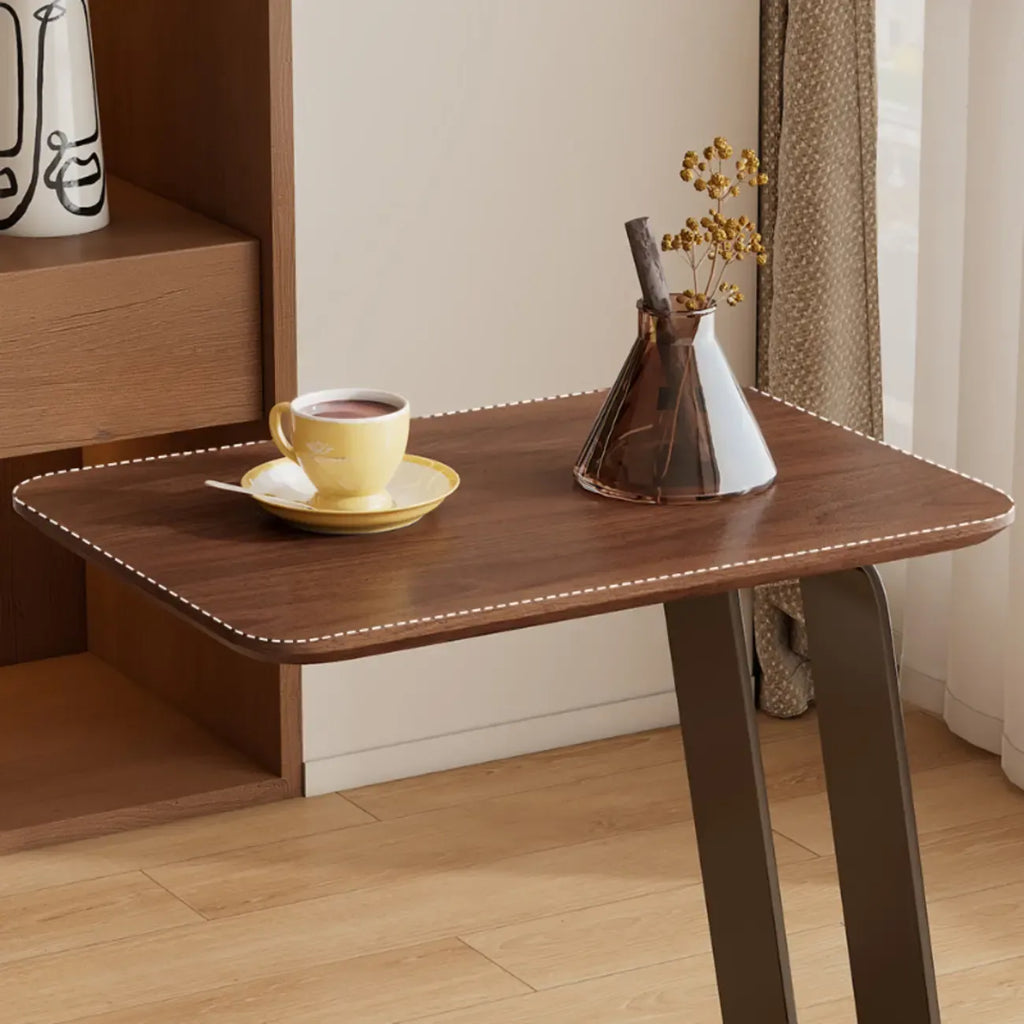 Minimalist Brown Rectangle Ash Wood C-shaped Side Table