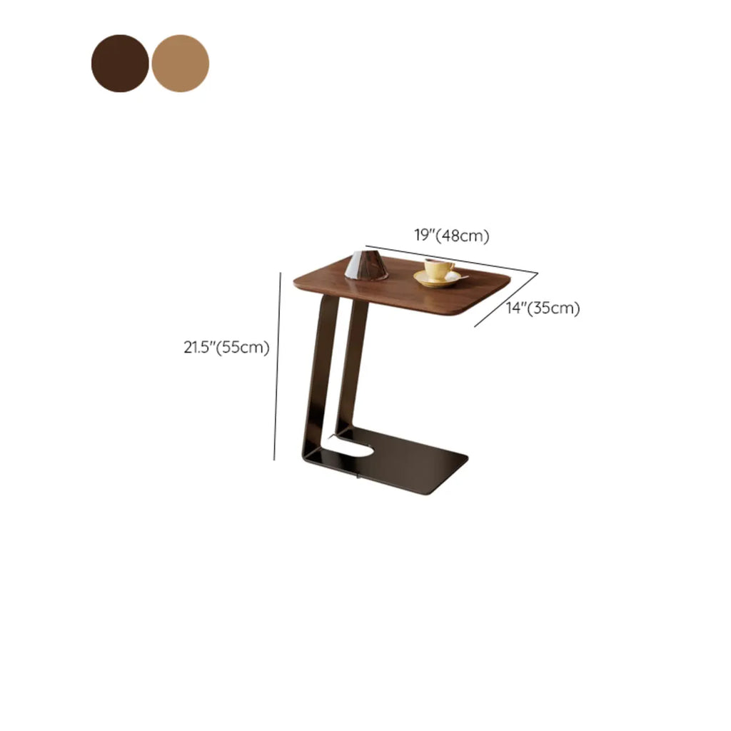 Minimalist Brown Rectangle Ash Wood C-shaped Side Table