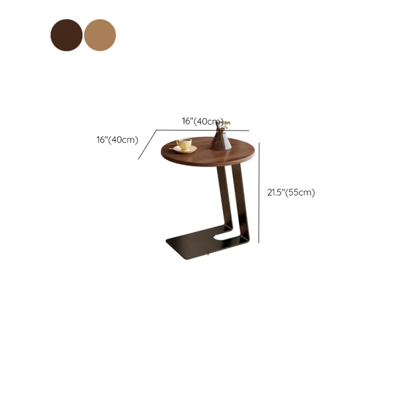 Minimalist Brown Rectangle Ash Wood C-shaped Side Table