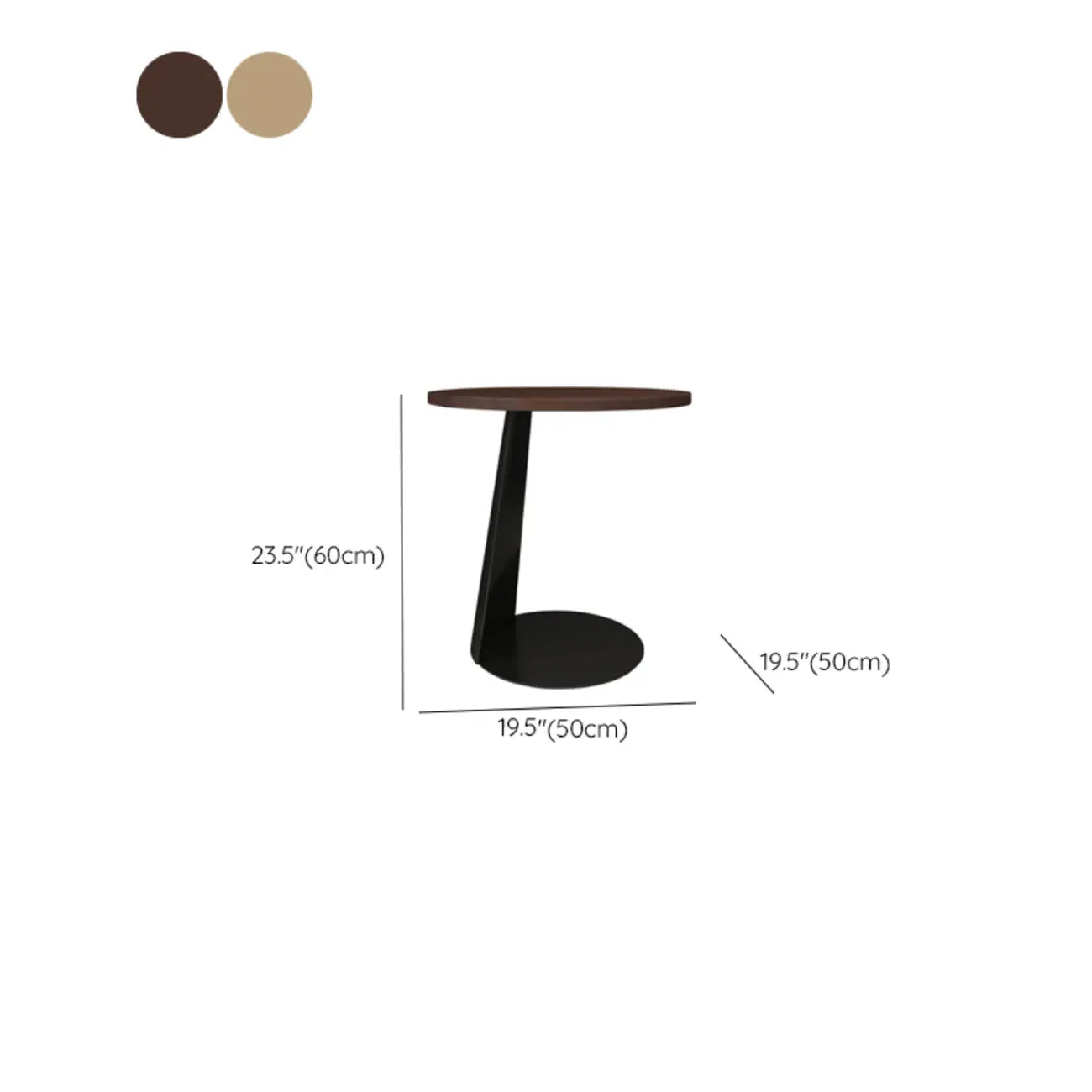 Modern Brown Ash Wood Round Chairside C Shaped Table