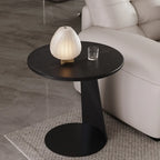 Black Minimalist Round Wood Steel C Shaped Side Table