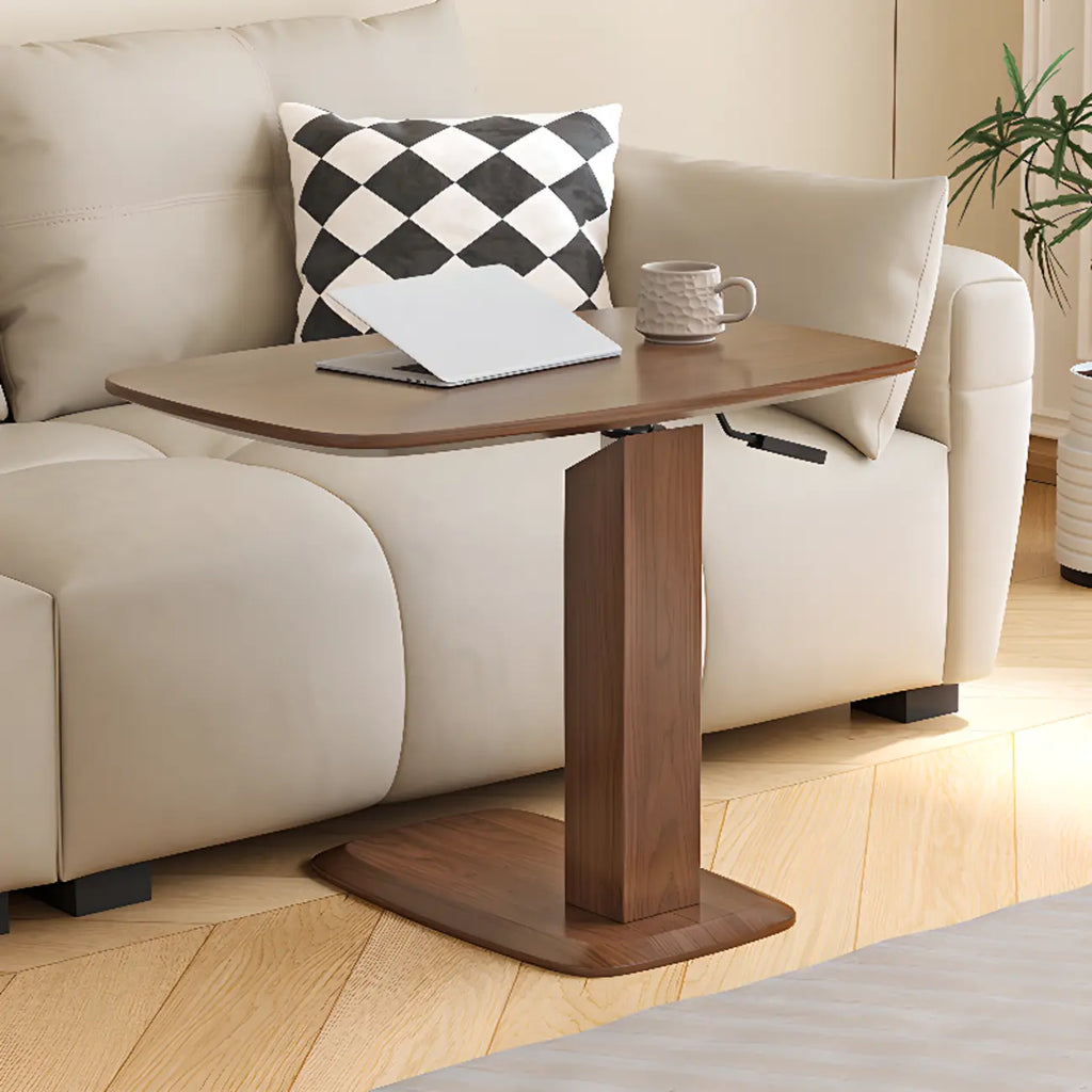 Adjustable Height Walnut Wood C Table for Living Room