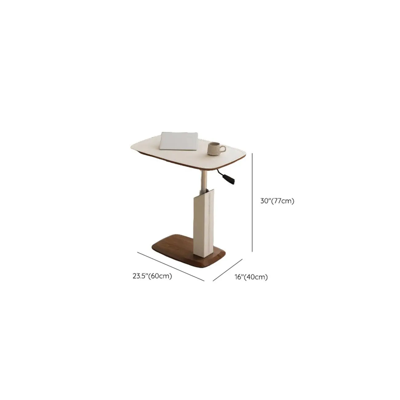 Adjustable Height Walnut Wood C Table for Living Room