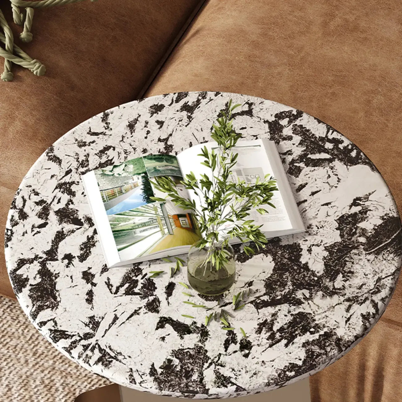 Contemporary C Shaped Stone Stainless Steel Side Table