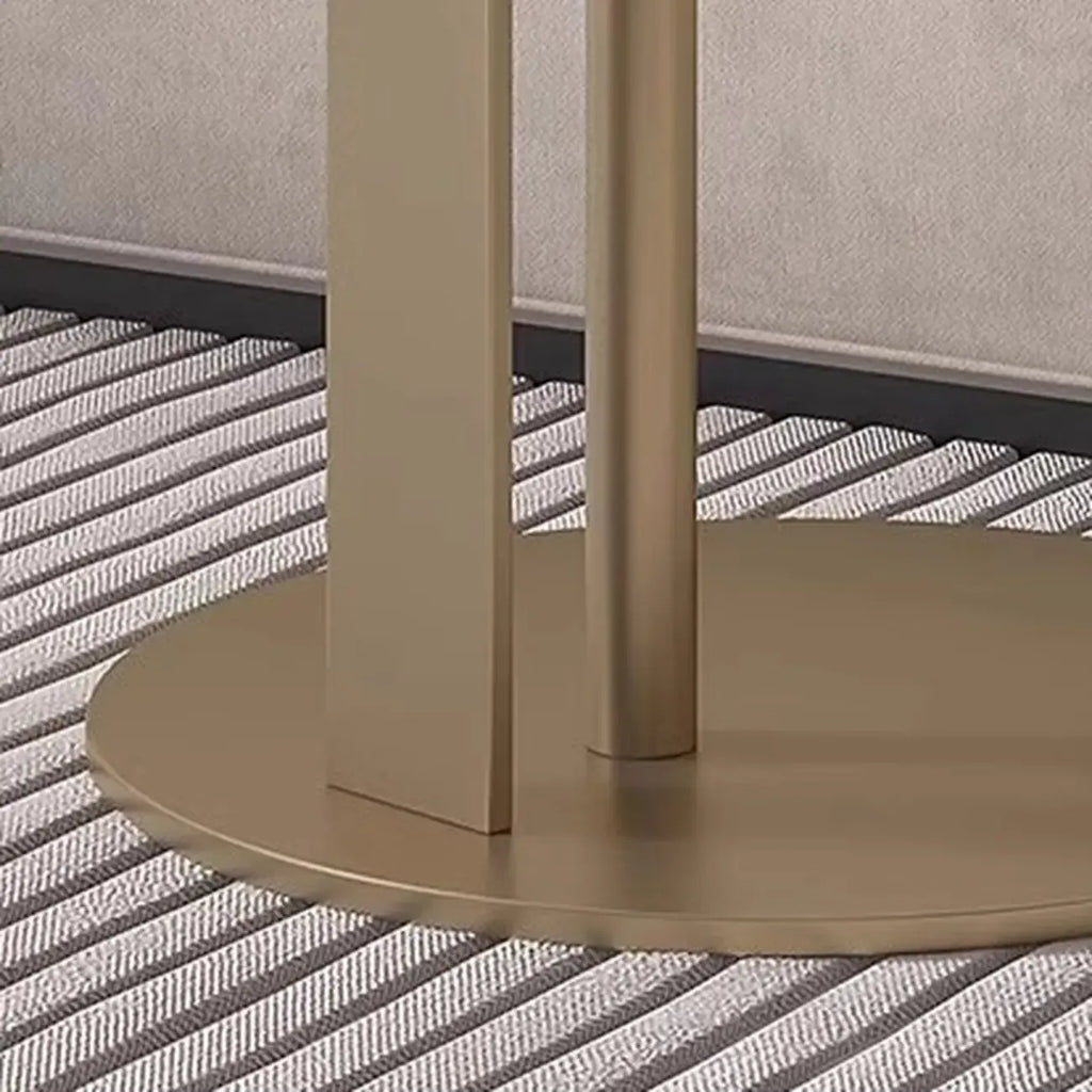 Modern C Shaped Round Sintered Stone Top Steel End Table