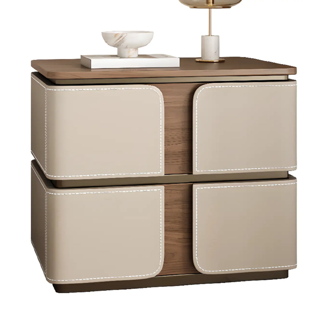 Art Deco Wood Top 2 Drawer Storage Nightstand