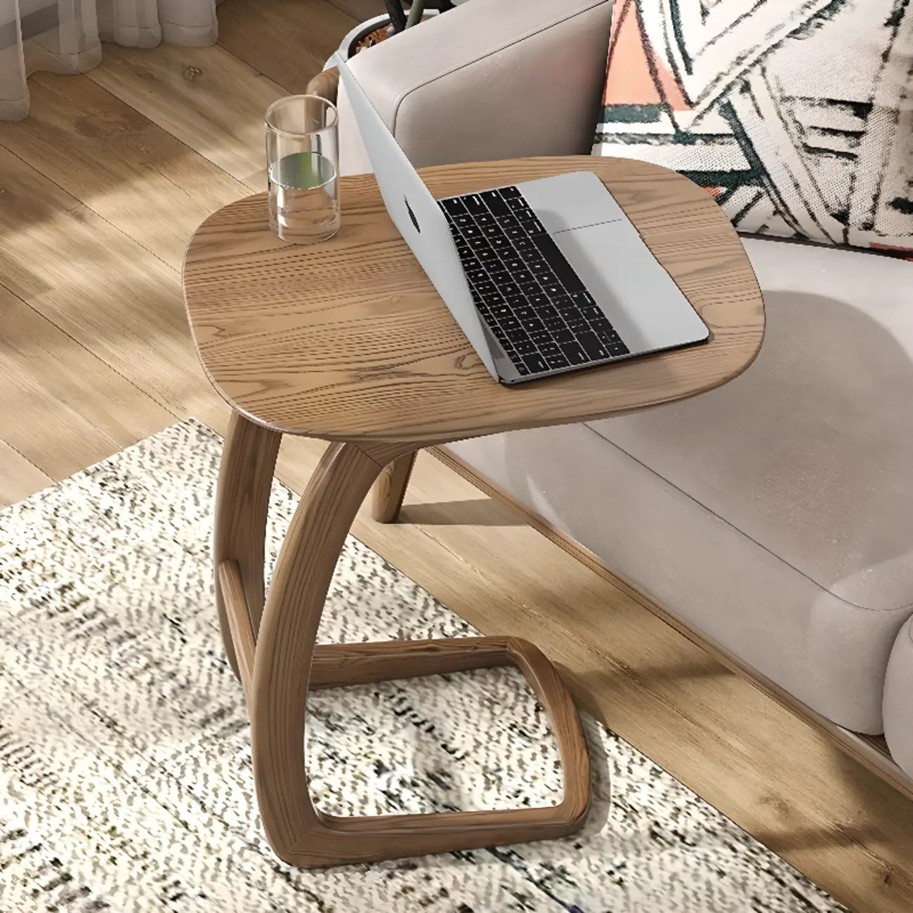 Minimalist C Shaped Natural Wood Living Room Side Table