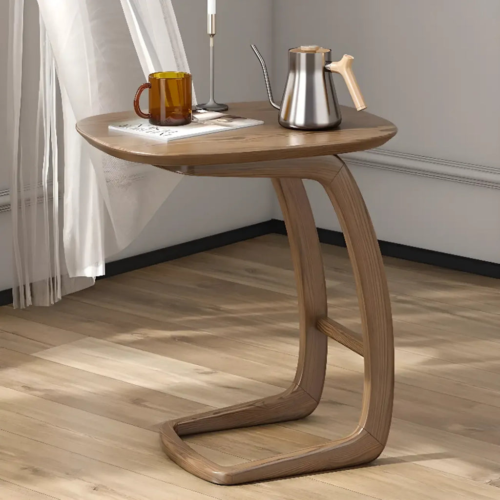 Minimalist C Shaped Natural Wood Living Room Side Table