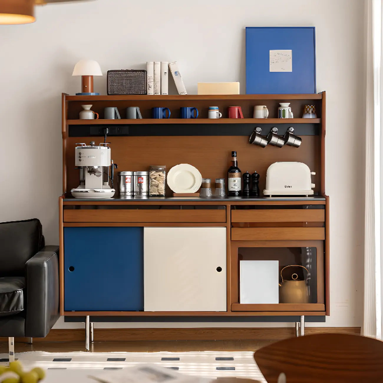 Modern Wooden Buffet Table with Storage Cabinets