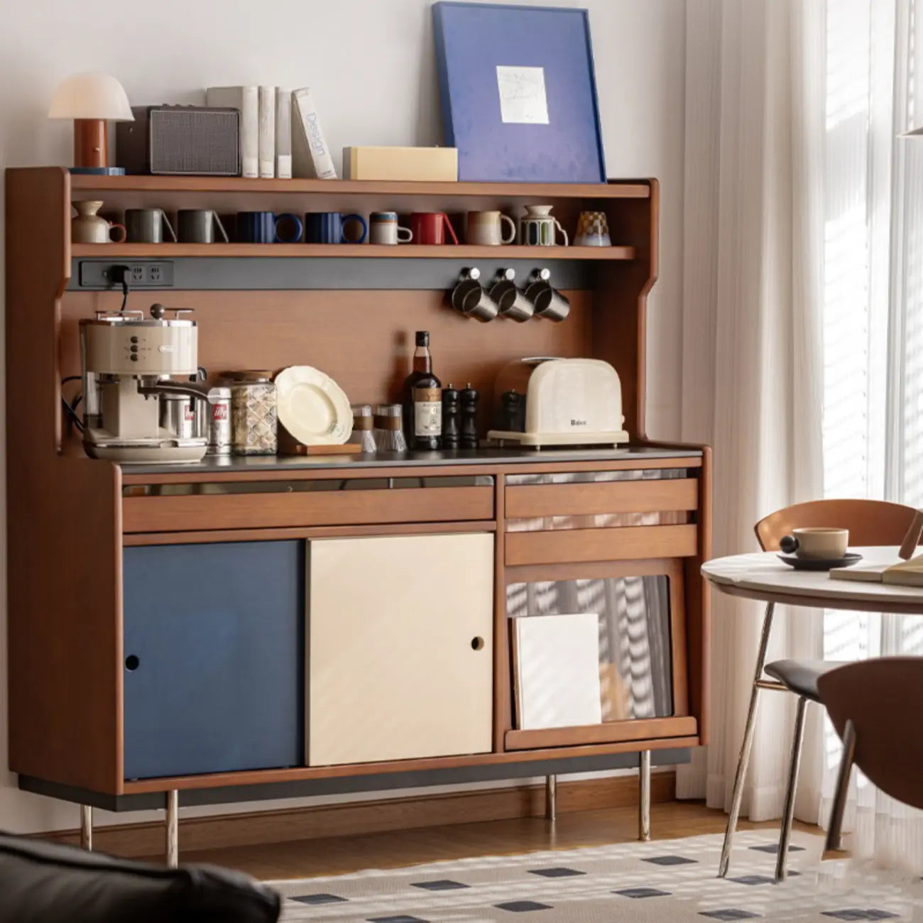Modern Wooden Buffet Table with Storage Cabinets