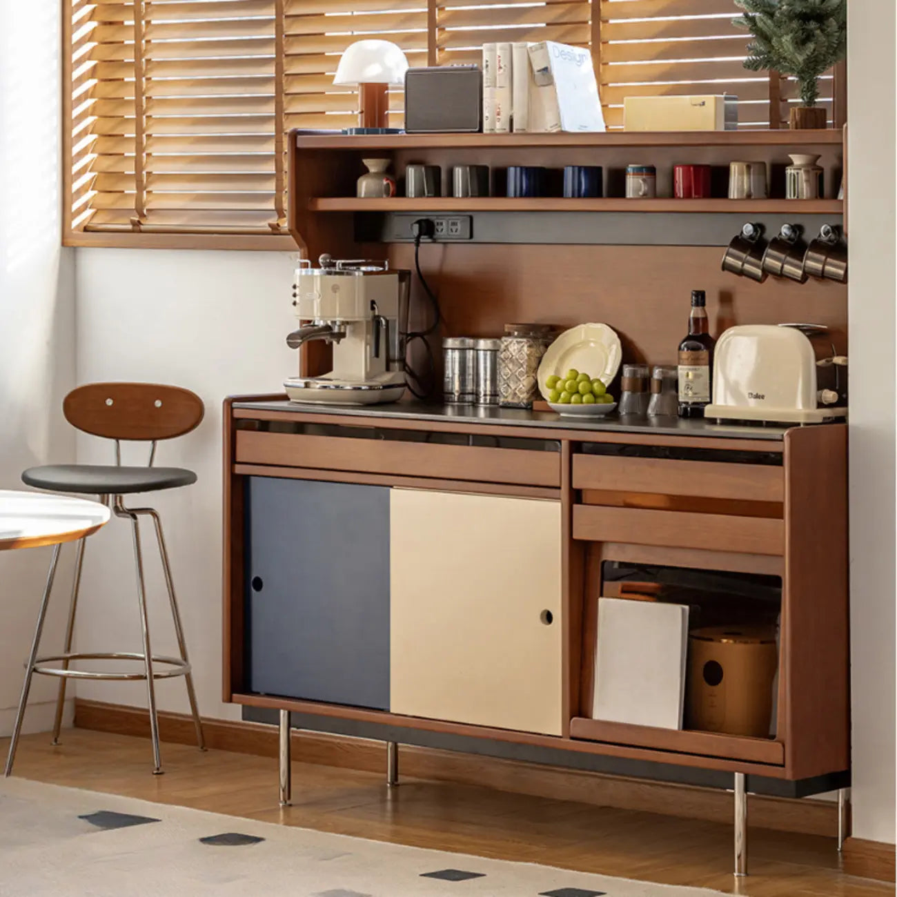 Modern Wooden Buffet Table with Storage Cabinets