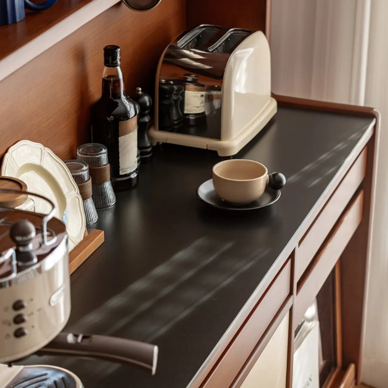 Modern Wooden Buffet Table with Storage Cabinets