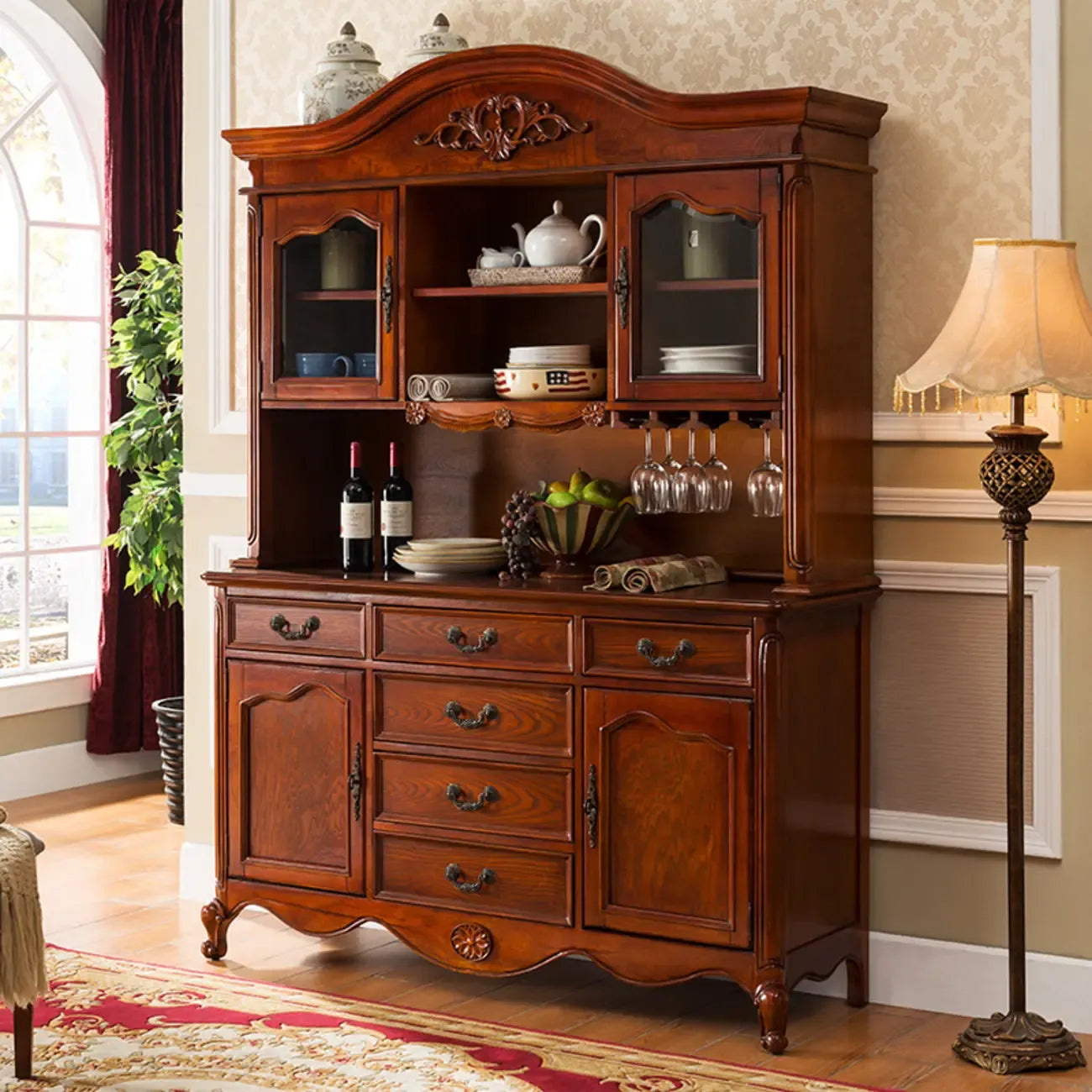 Modern Brown Wood Buffet with Adjustable Shelves