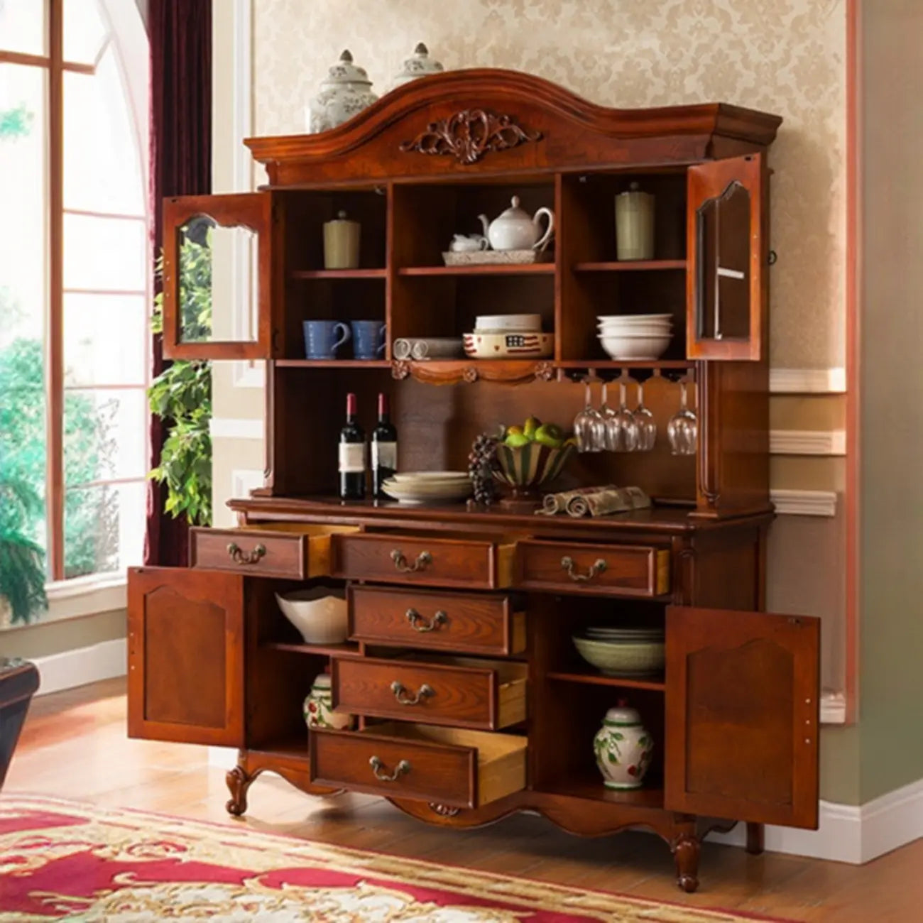 Modern Brown Wood Buffet with Adjustable Shelves