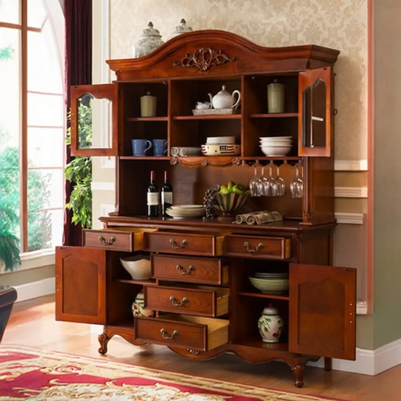 Modern Brown Wood Buffet with Adjustable Shelves
