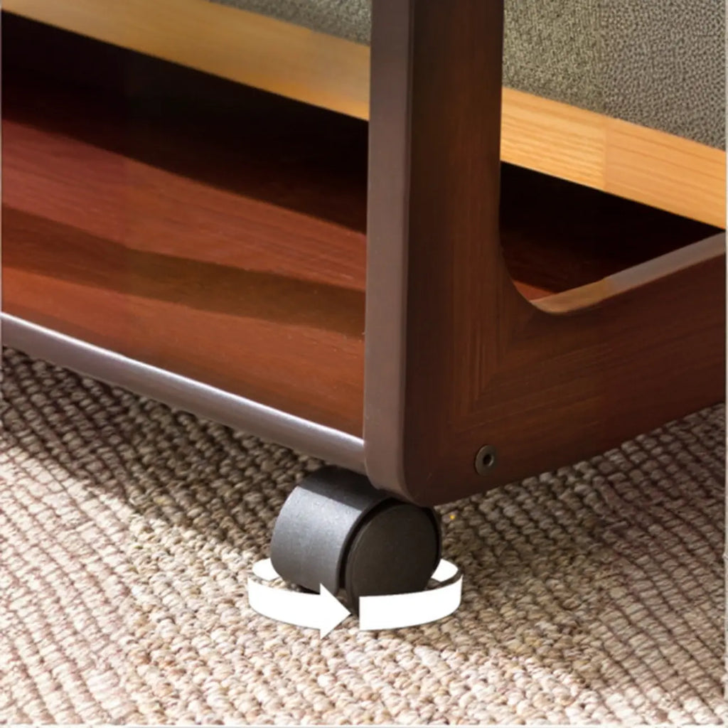 Rolling Rectangle Wooden C Shaped Side Table With Drawer