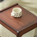 Rolling Rectangle Wooden C Shaped Side Table With Drawer