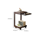 Rolling Rectangle Wooden C Shaped Side Table With Drawer