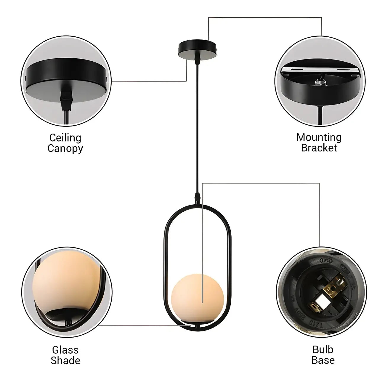 Chic Globe Black and Gold Pendant Light for Bedroom