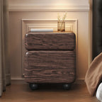Black Walnut Finish Faux Leather 2-Drawer Nightstand