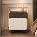 Black Walnut Finish Faux Leather 2-Drawer Nightstand