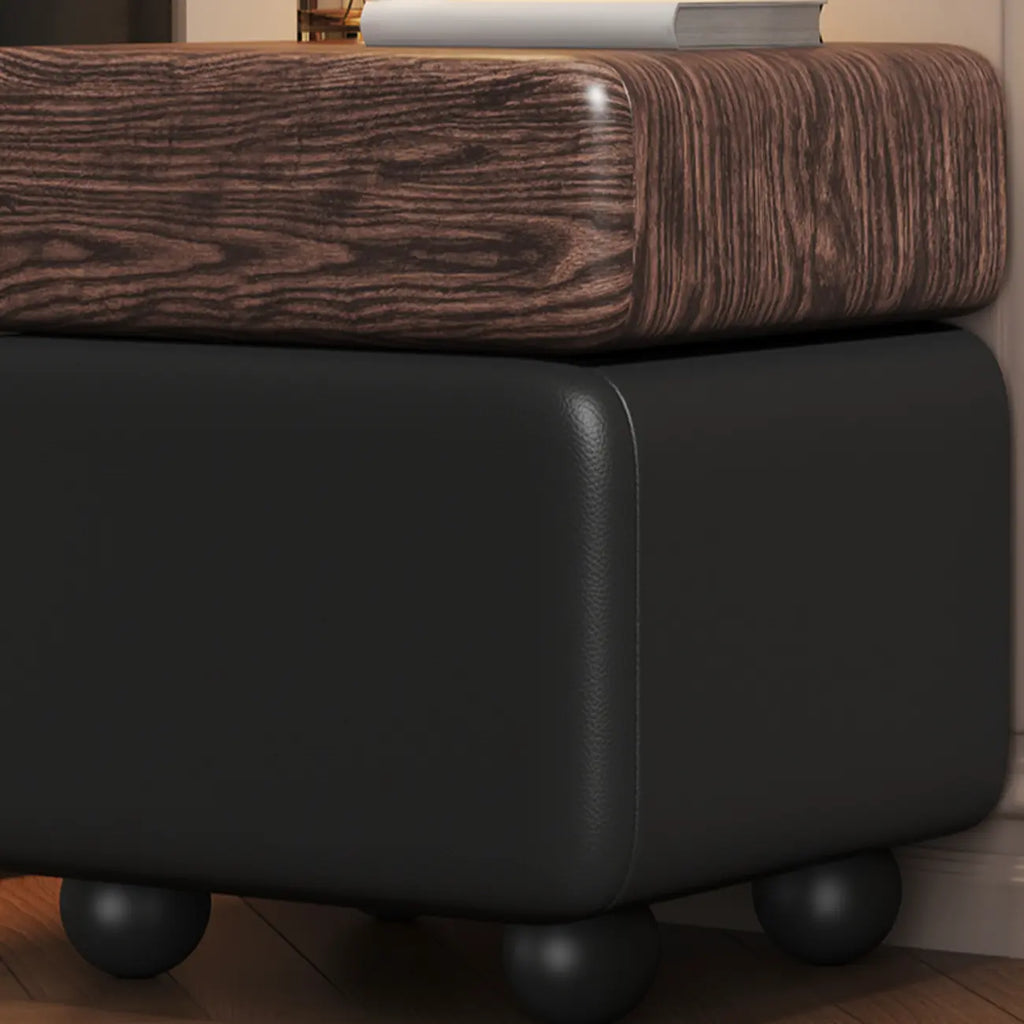 Black Walnut Finish Faux Leather 2-Drawer Nightstand