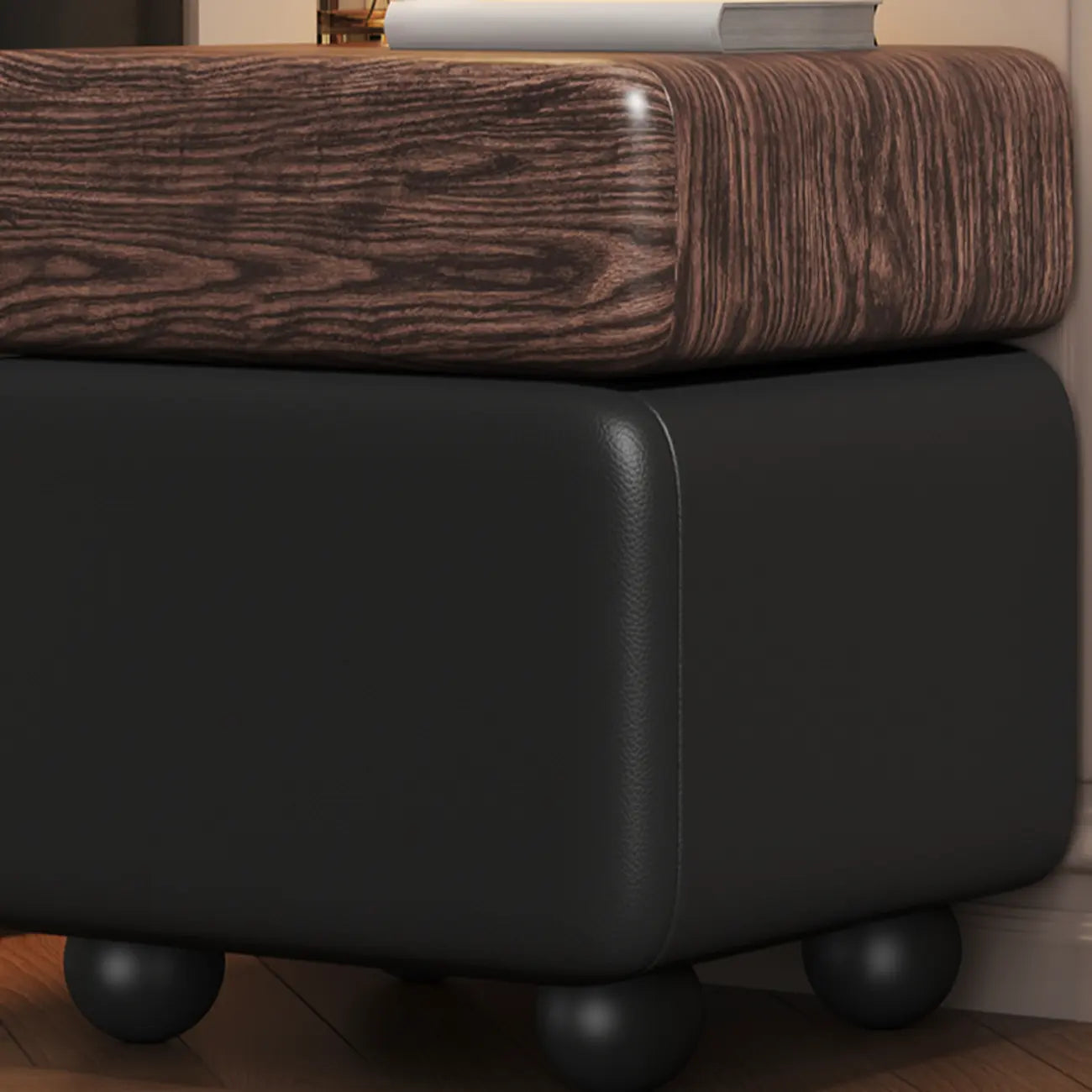 Black Walnut Finish Faux Leather 2-Drawer Nightstand