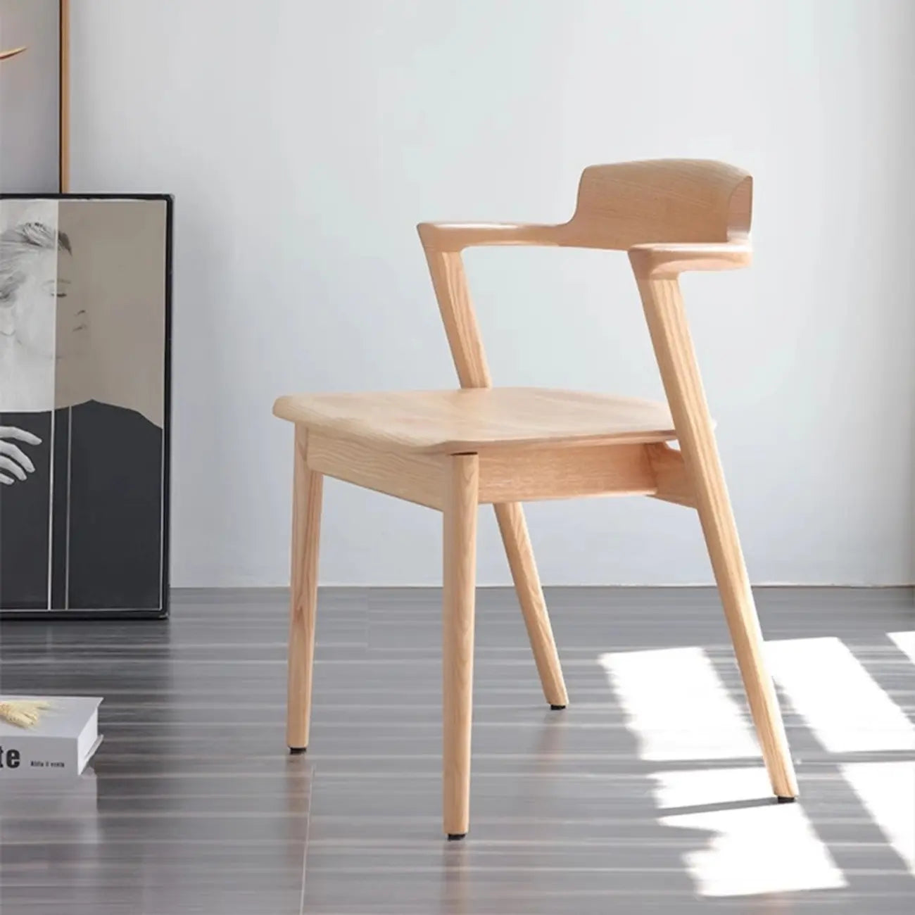 Scandinavian Open Back Armless Walnut Wood Dining Chairs