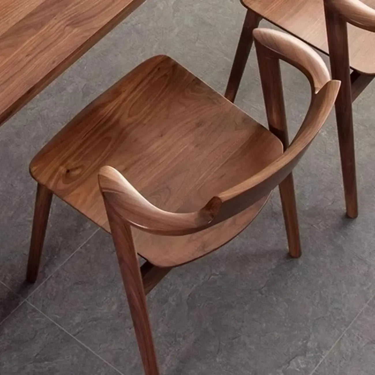 Scandinavian Open Back Armless Walnut Wood Dining Chairs