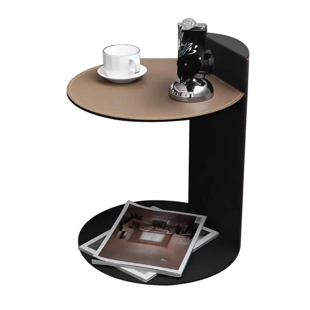 Comtemporary Leather Top C Side Table with Metal Base