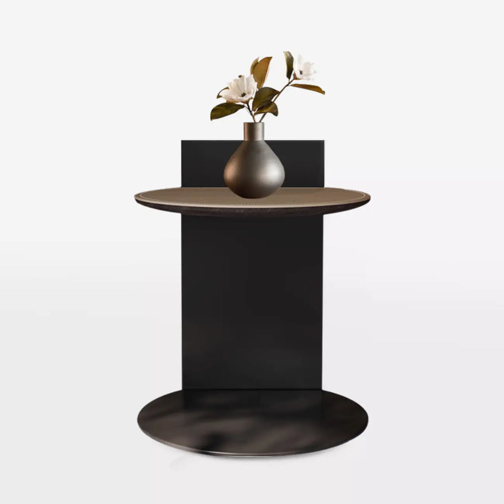 Comtemporary Leather Top C Side Table with Metal Base