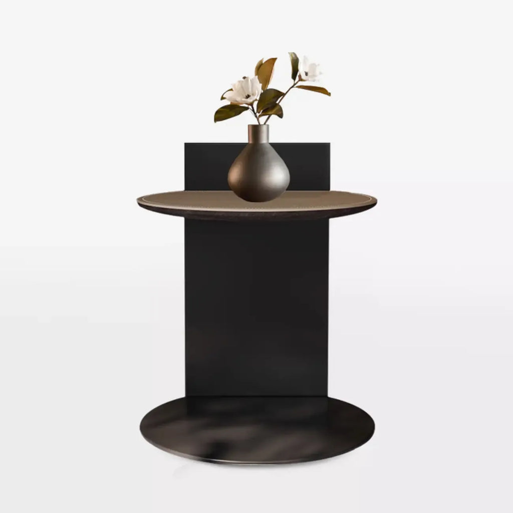 Comtemporary Leather Top C Side Table with Metal Base