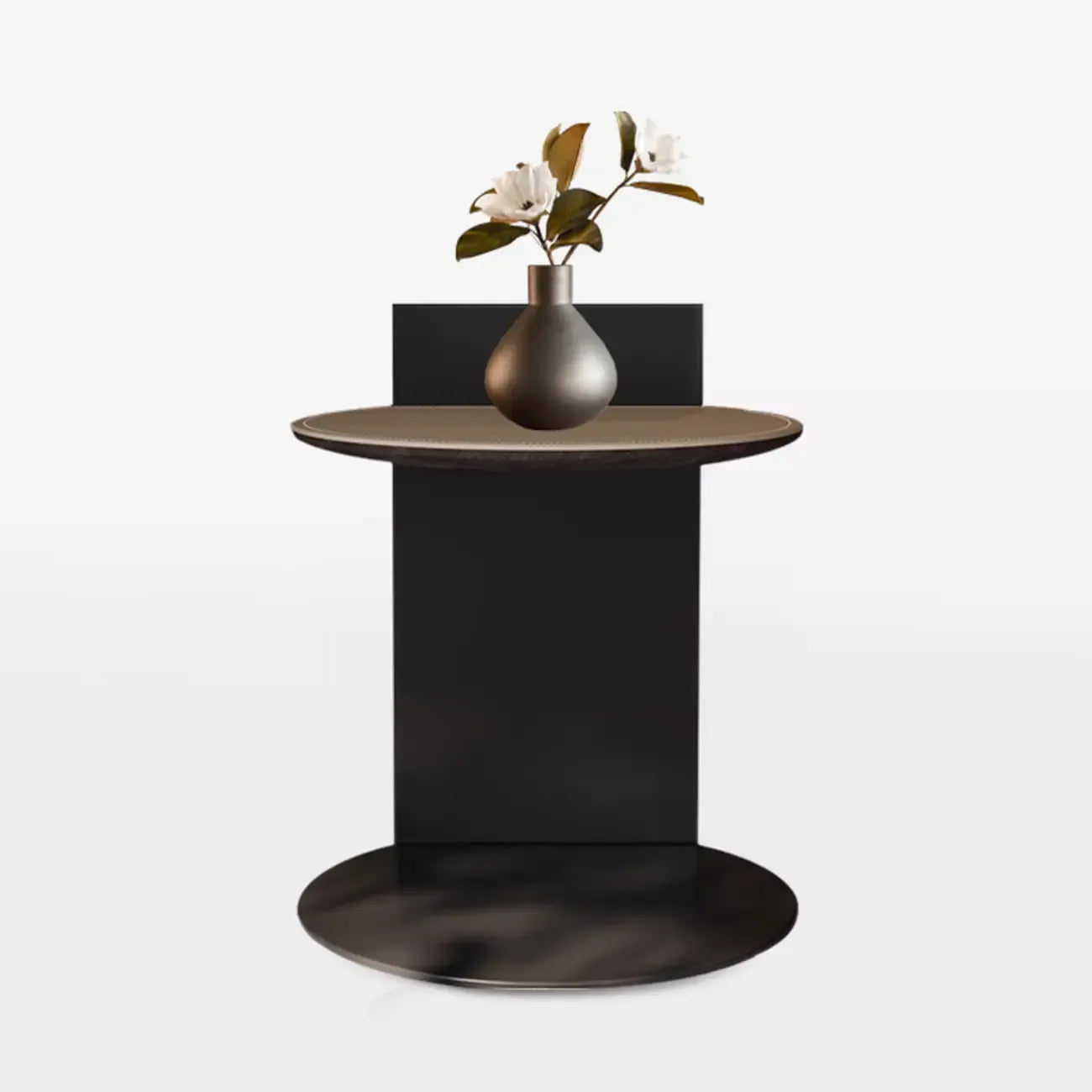 Comtemporary Leather Top C Side Table with Metal Base