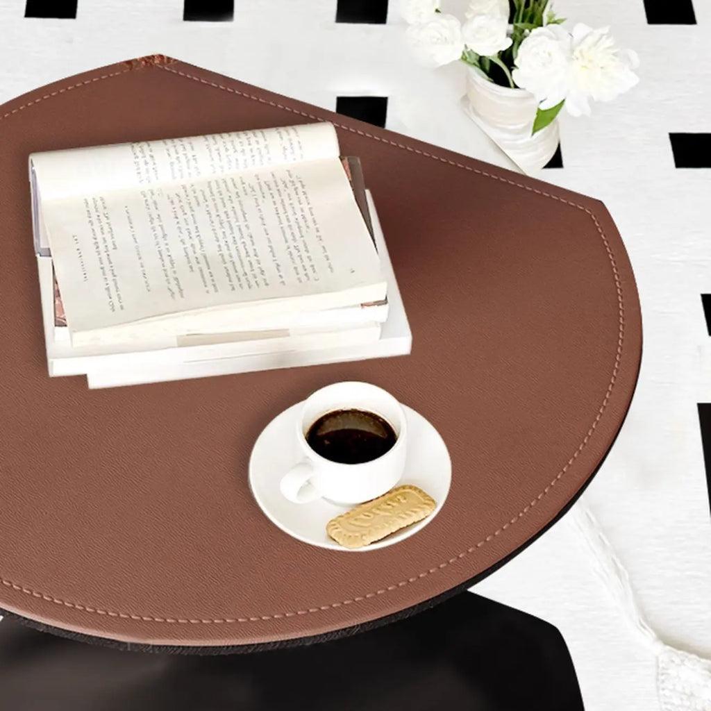 Comtemporary Leather Top C Side Table with Metal Base