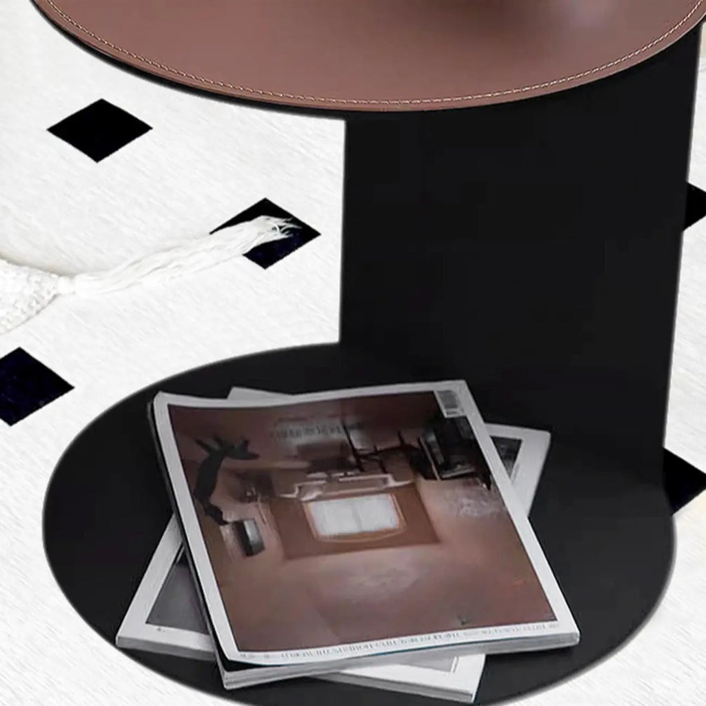 Comtemporary Leather Top C Side Table with Metal Base