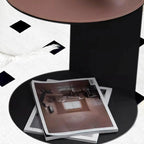 Comtemporary Leather Top C Side Table with Metal Base