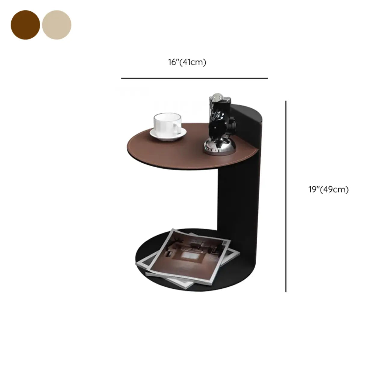 Comtemporary Leather Top C Side Table with Metal Base