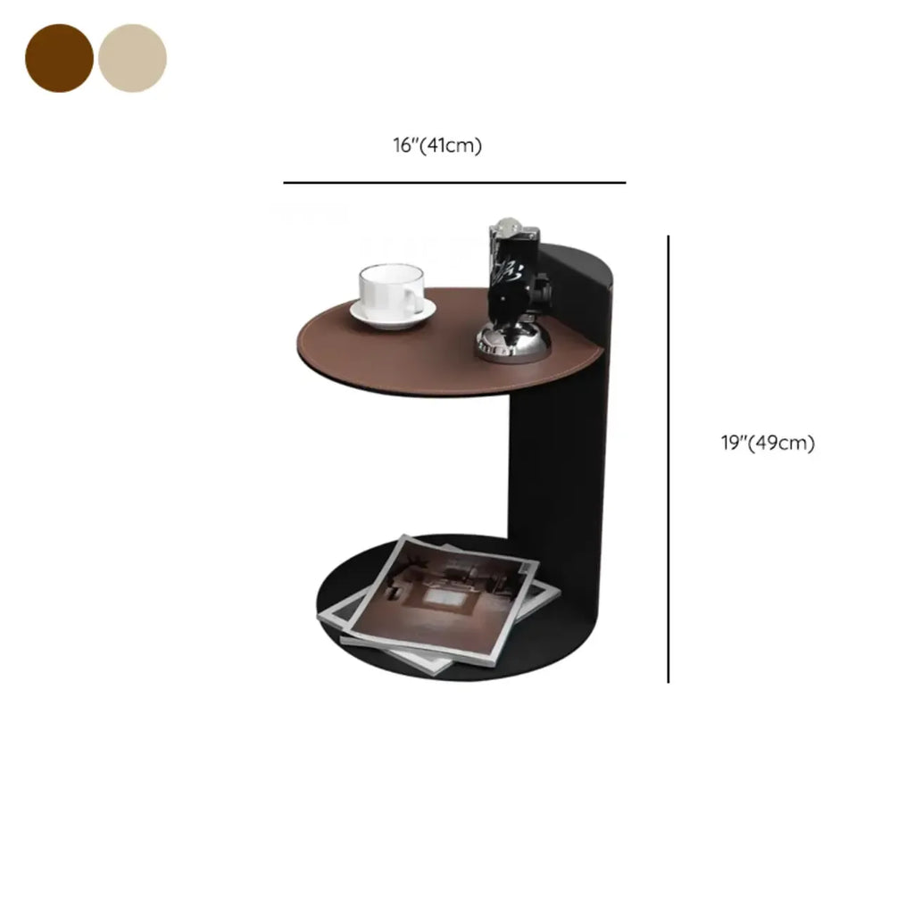Comtemporary Leather Top C Side Table with Metal Base