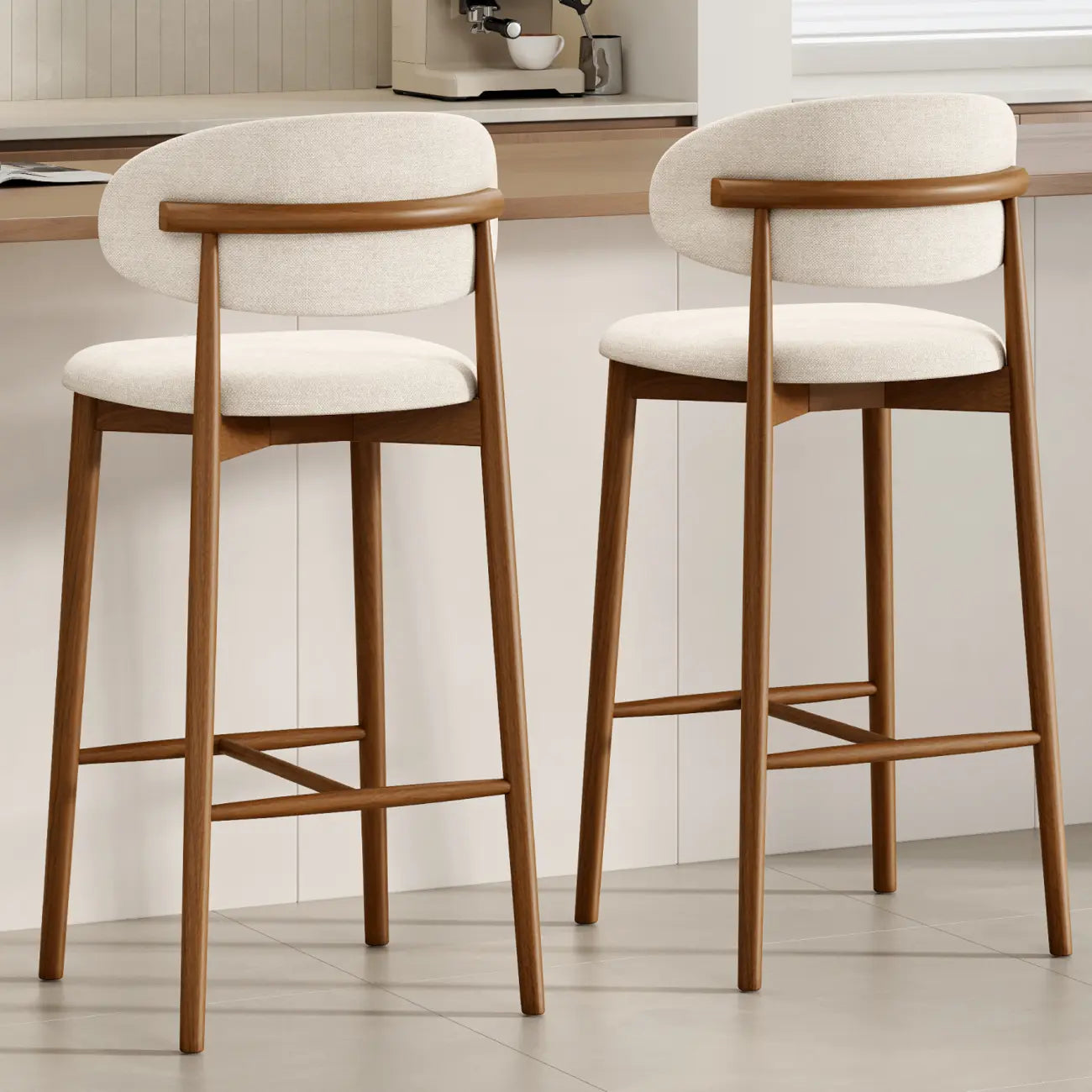 Mid Century Modern Upholstered Bar Stool with Back