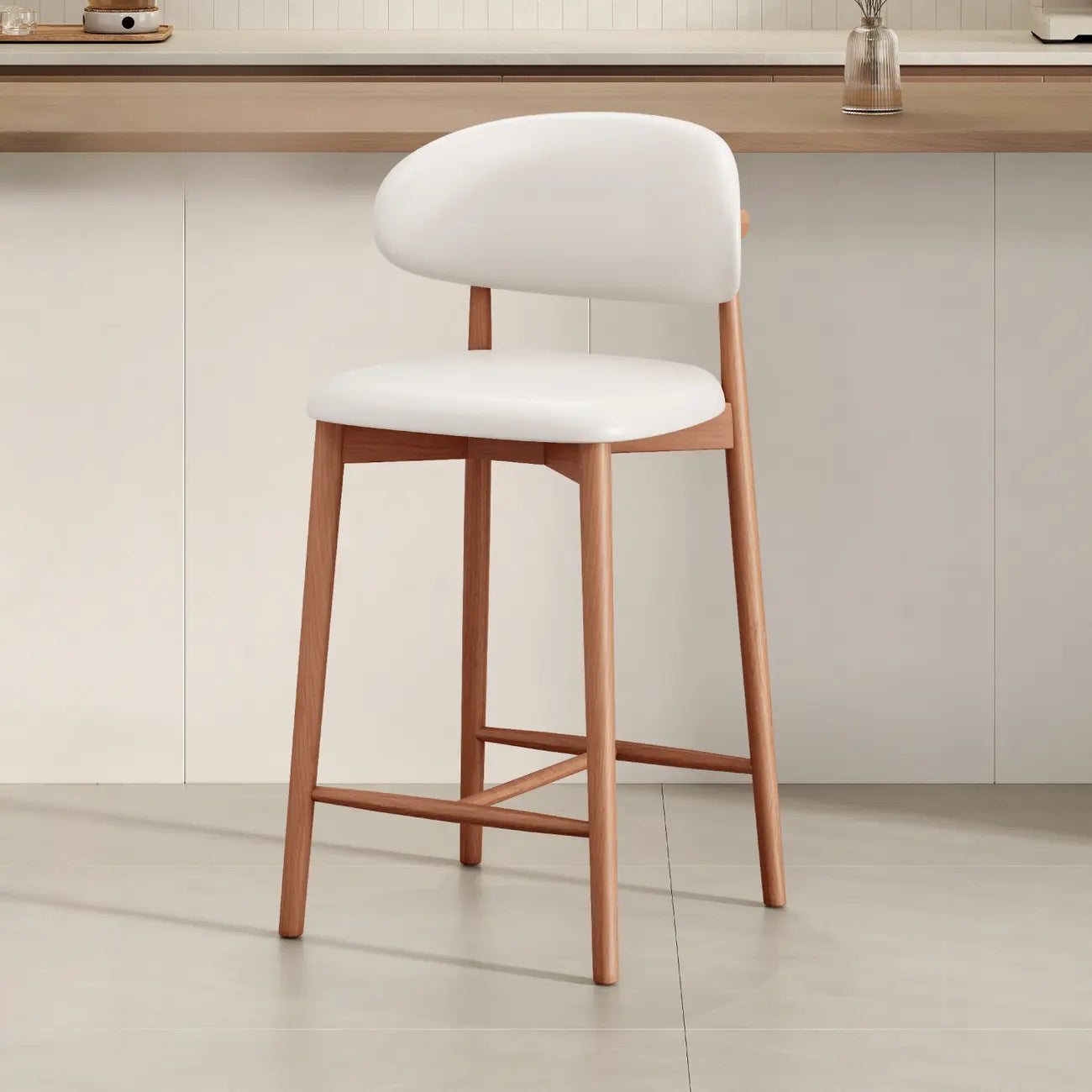 Mid Century Modern Upholstered Bar Stool with Back