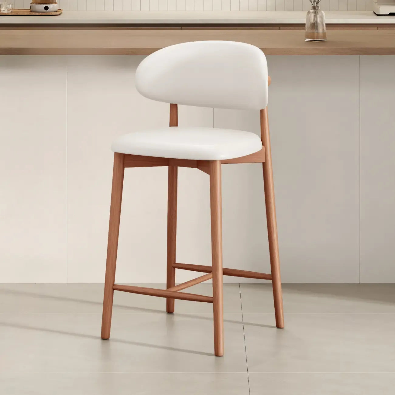 Mid Century Modern Upholstered Bar Stool with Back