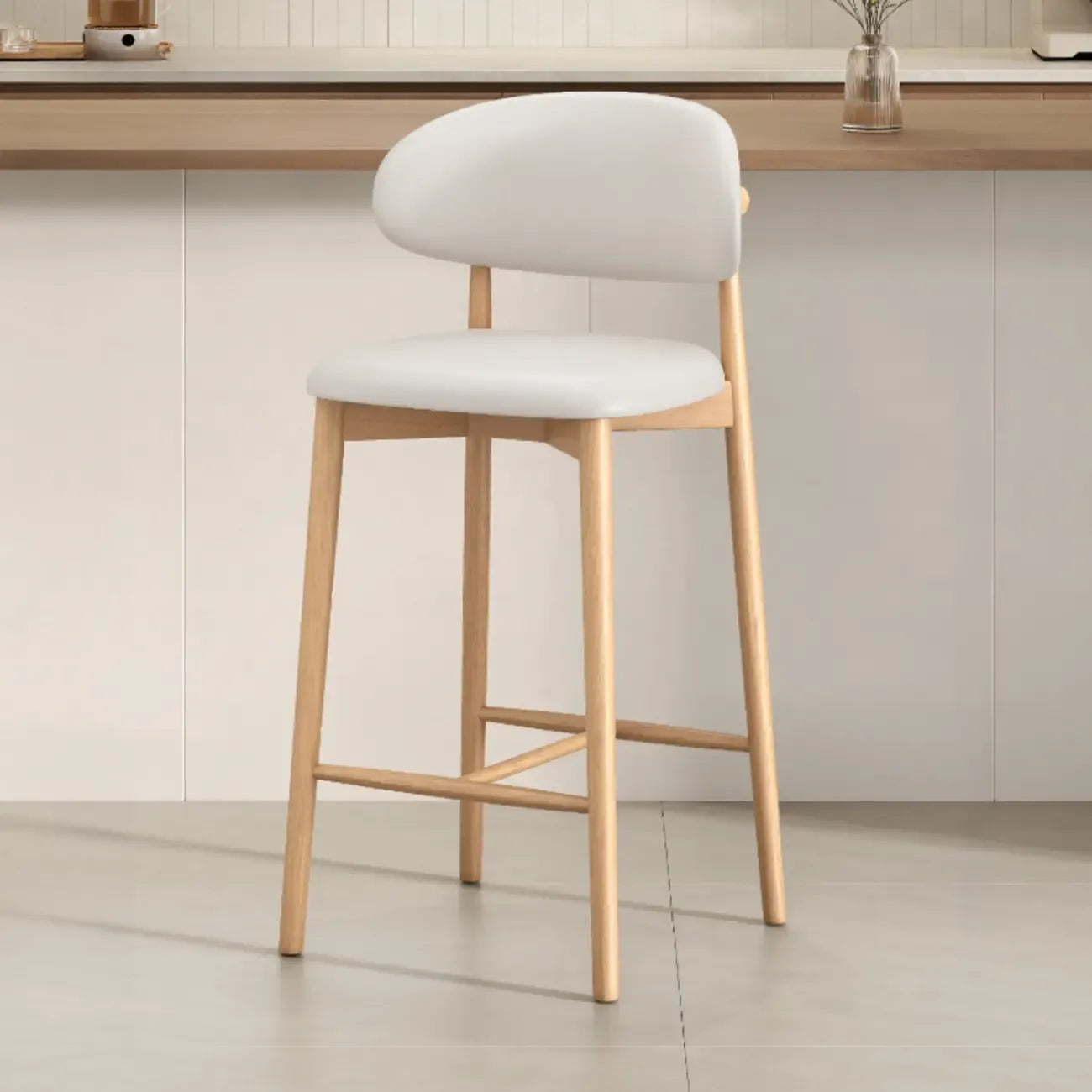 Mid Century Modern Upholstered Bar Stool with Back