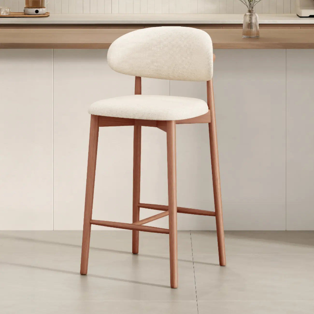Mid Century Modern Upholstered Bar Stool with Back