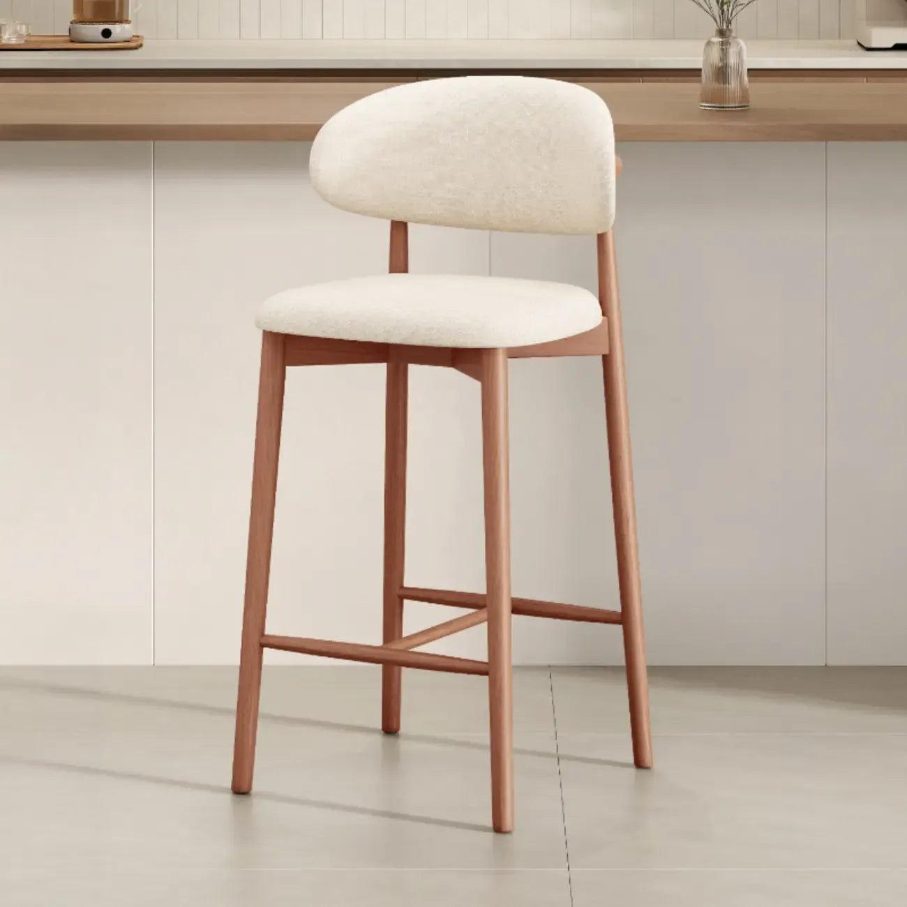 Mid Century Modern Upholstered Bar Stool with Back