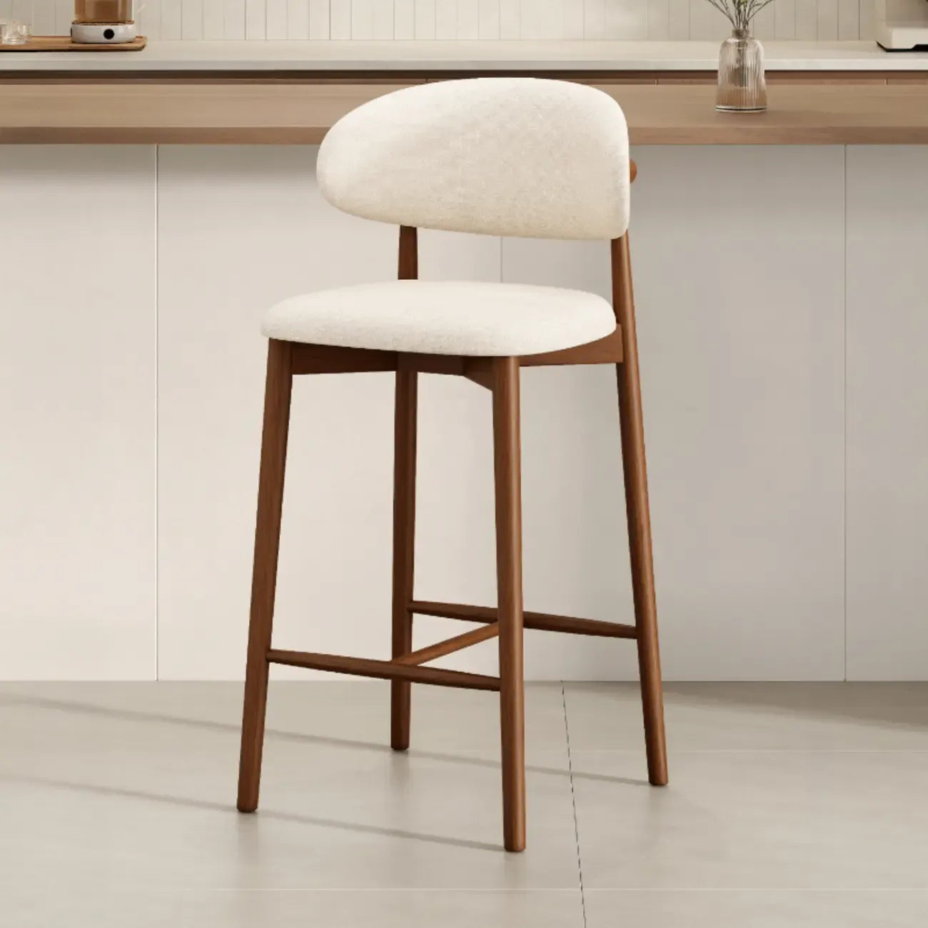 Mid Century Modern Upholstered Bar Stool with Back
