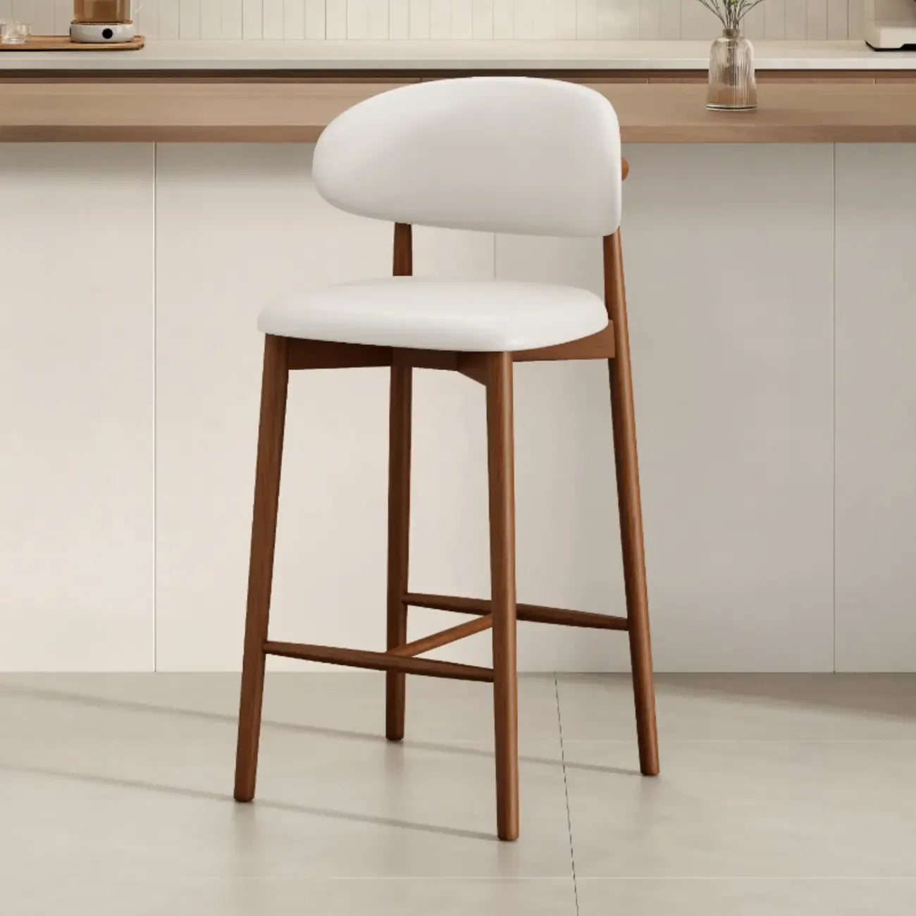 Mid Century Modern Upholstered Bar Stool with Back