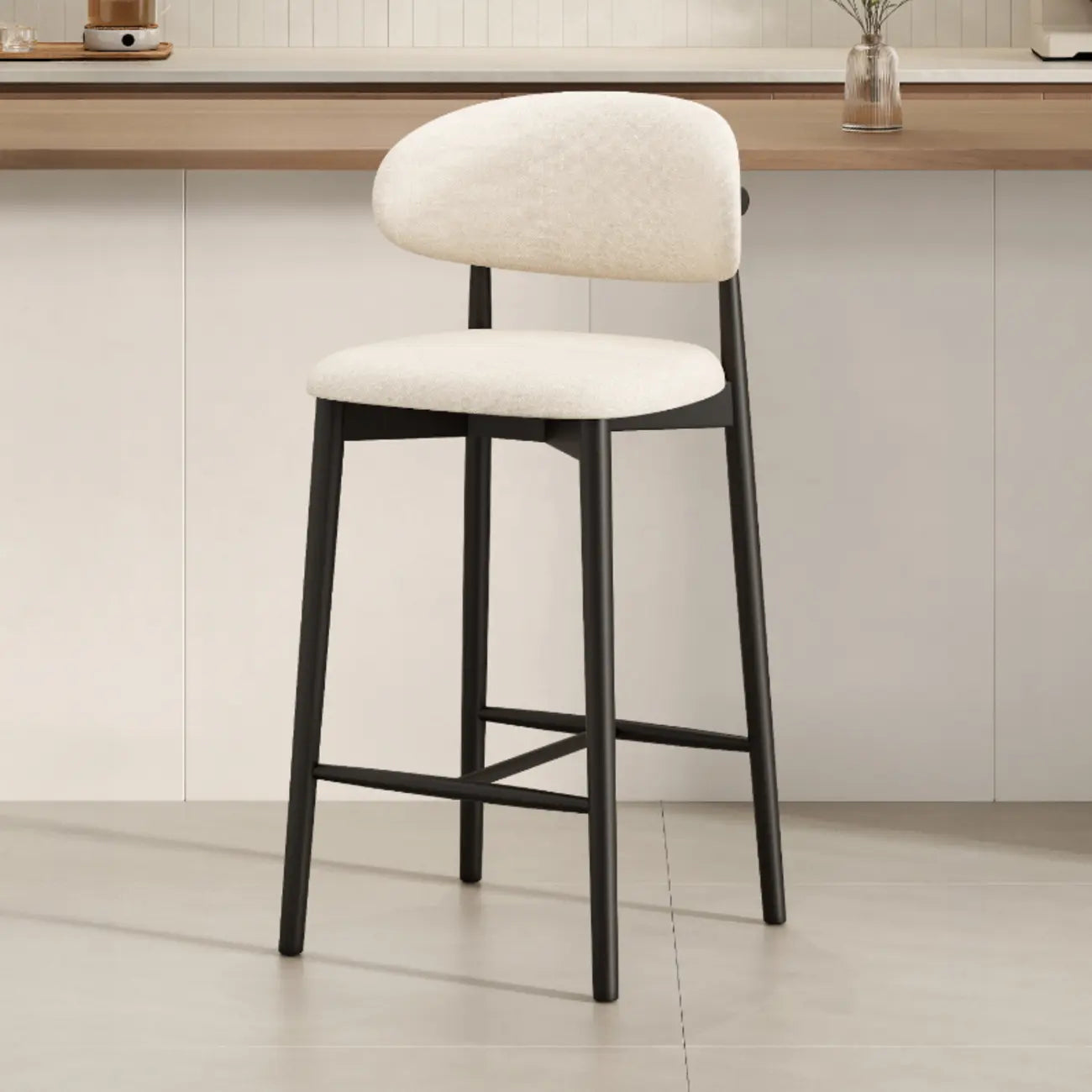 Mid Century Modern Upholstered Bar Stool with Back