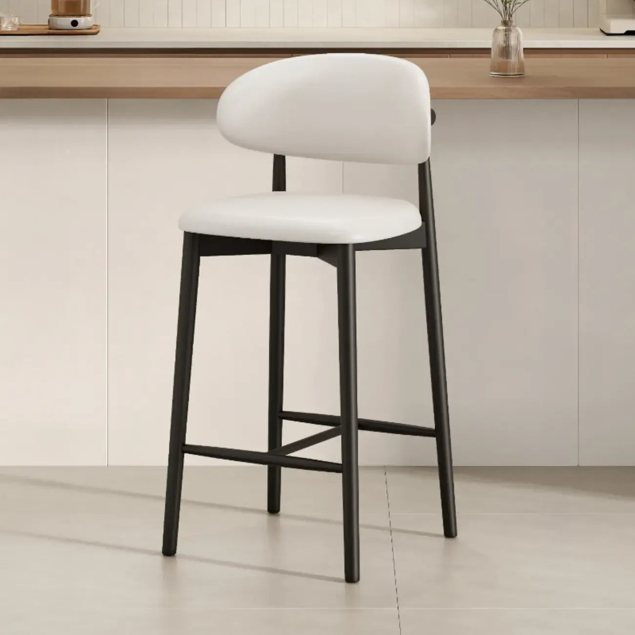 Mid Century Modern Upholstered Bar Stool with Back