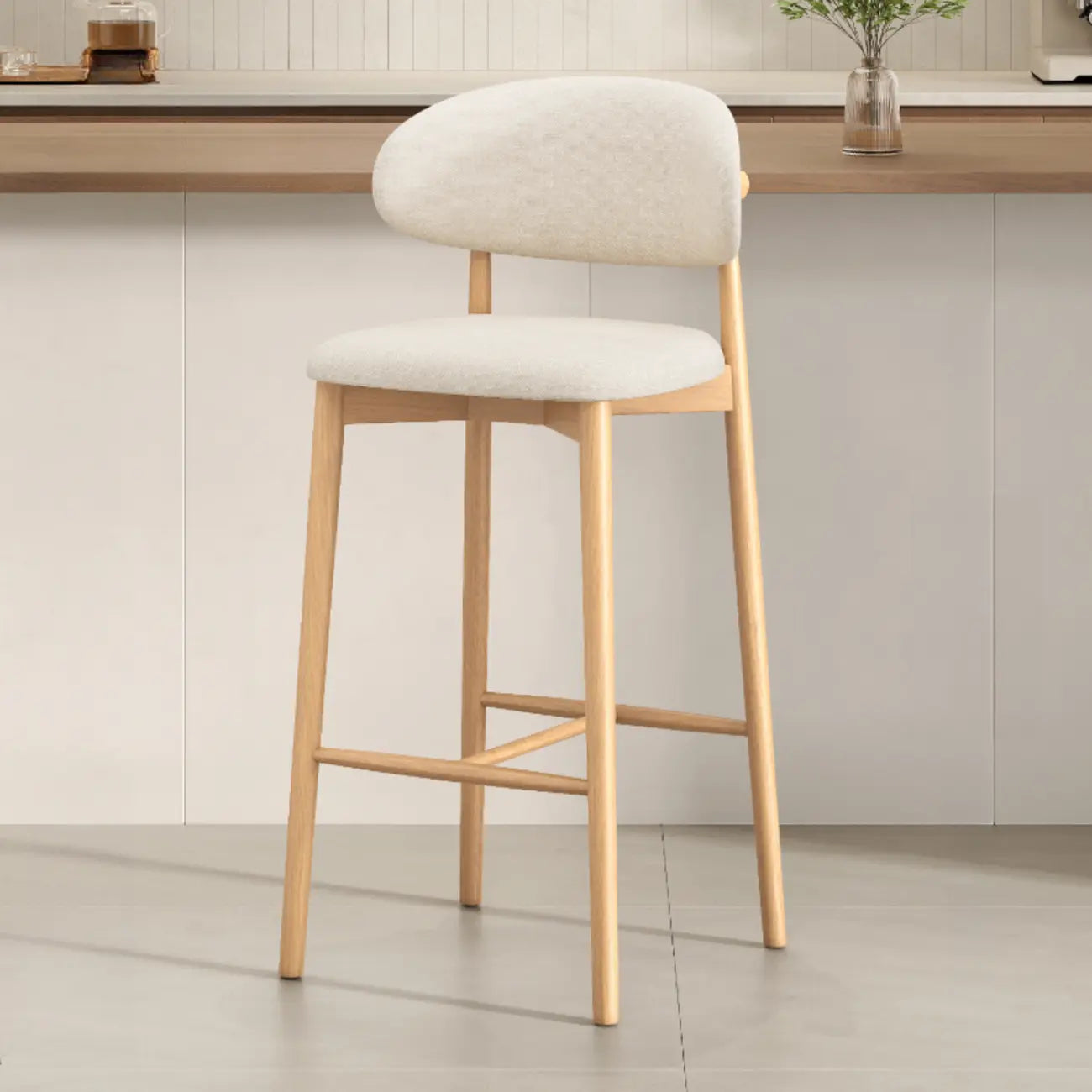 Mid Century Modern Upholstered Bar Stool with Back